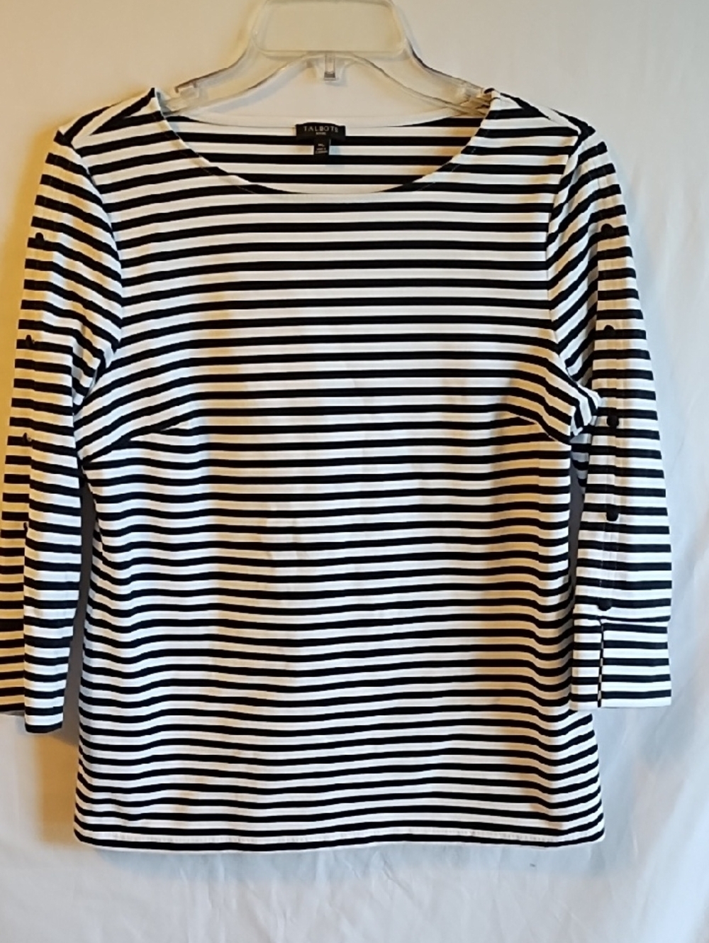 Talbots Black and White Striped Boatneck Tee